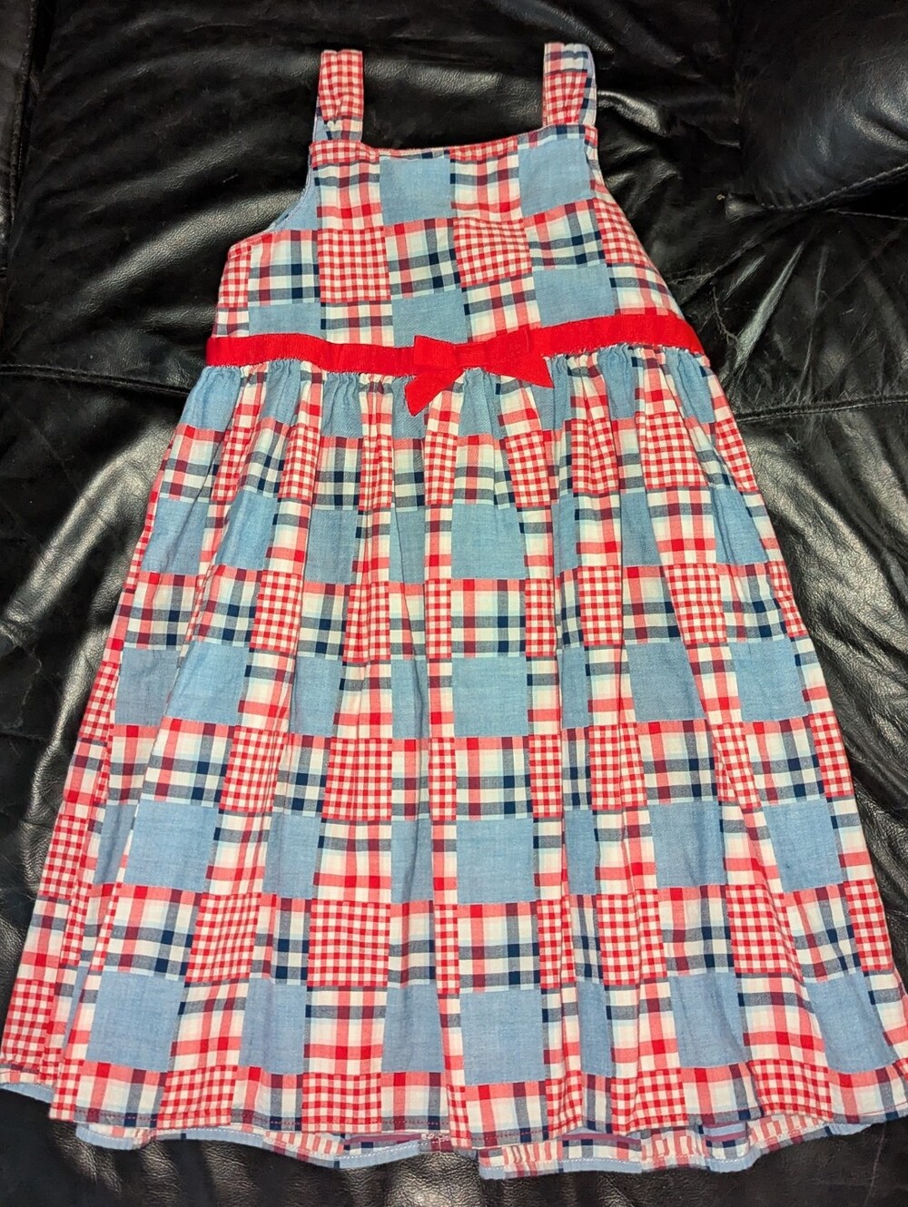 Gymboree Dress Girls Gingham  Plaid Patchwork Sleeveless. Red White Blue Size 8